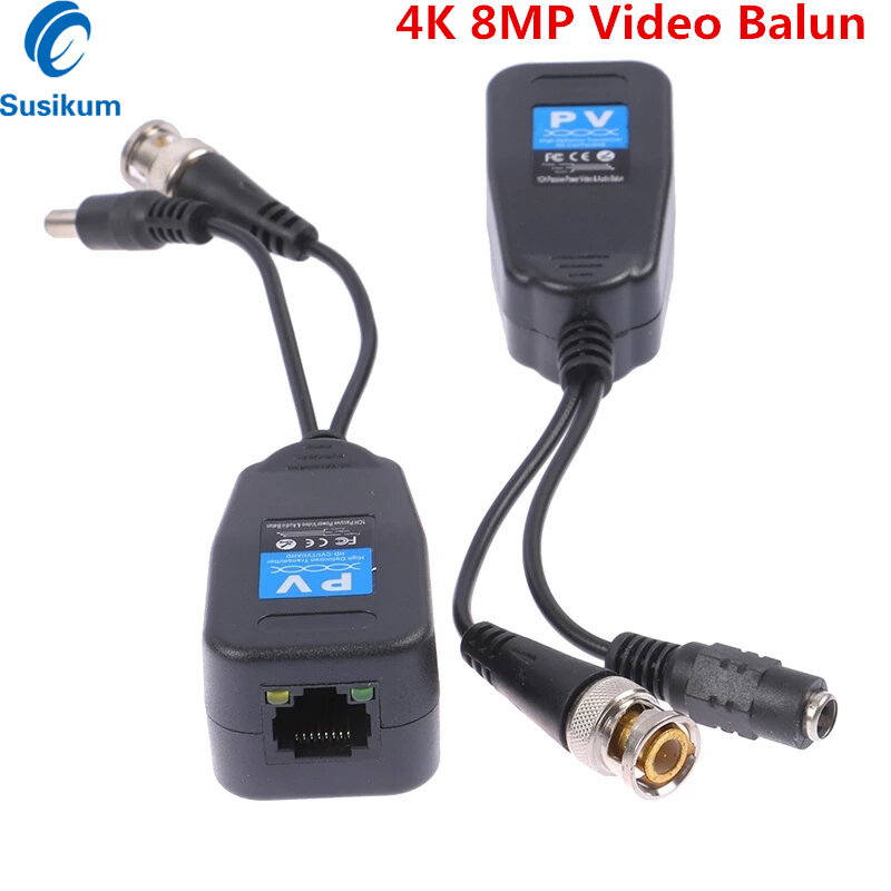 Poder coaxial passivo de BNC para a câmera do CCTV, Balun video, conectores do transceptor, 8MP, 4K, RJ45