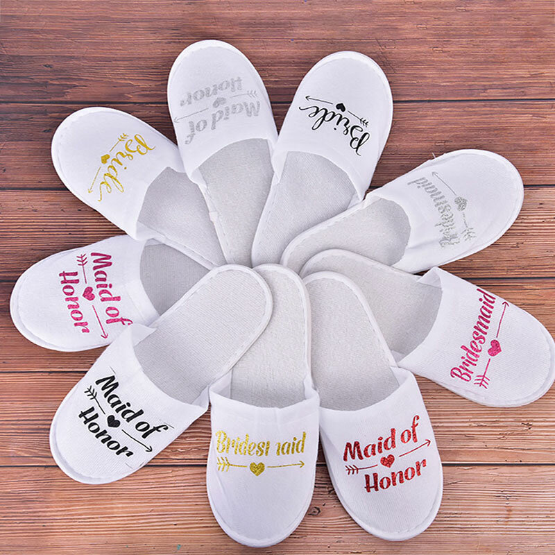 1 Pair Bride Shower Bride Wedding Decoration Bridesmaid Hen Party Spa Soft Slippers Ladies Bachelorette Party Supplies Gifts