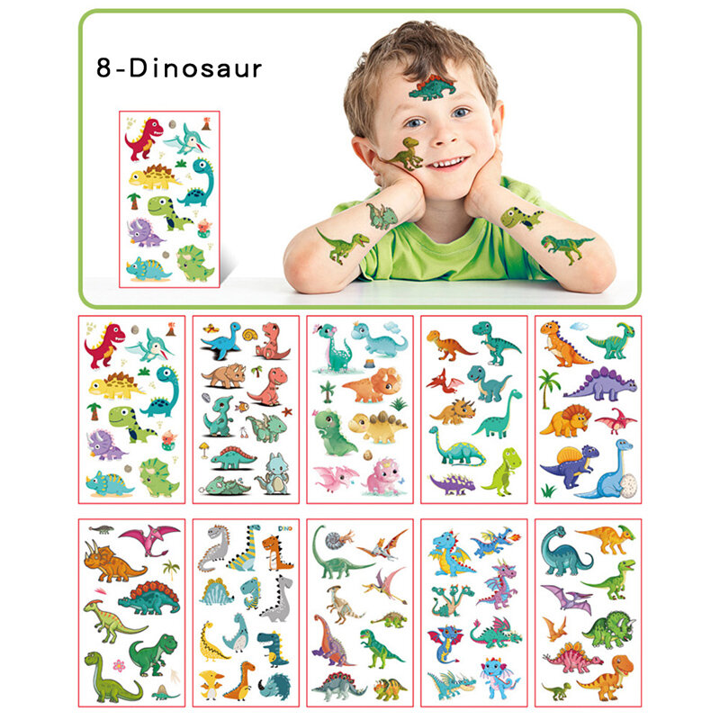 10pcs Temporary Tattoo Stickers For Children Art Toys Kids Waterproof Cute Tattoos Mermaid Dinosaur Sticker Girls Boys Gifts