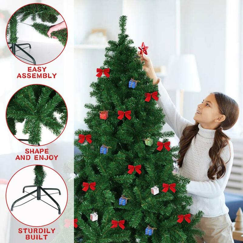 Árvore de natal artificial com suporte de metal, 1.8m, presentes para ano novo, decoração de festa e natal, escritório, sala de estar, 2021