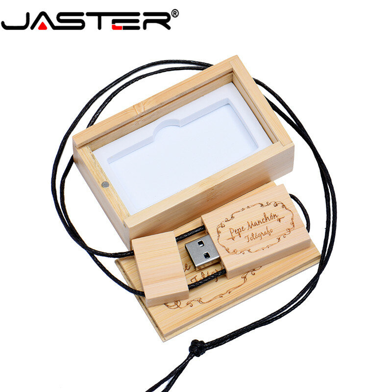 Scatola USB in legno con corda quadrata di vendita calda JASTER (logo personalizzato gratuito) USB 2.0 pendrive 4GB 8GB 16GB 32GB 64GB USB flash drive