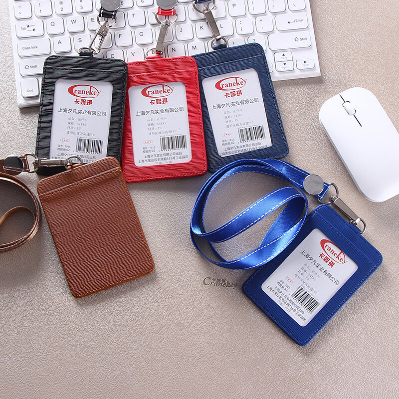 Capa de couro para cartão de memória, cordão de peito, cartão de controle de acesso, bolsa, cartão de peito, exposição, cartão de etiqueta de trabalho