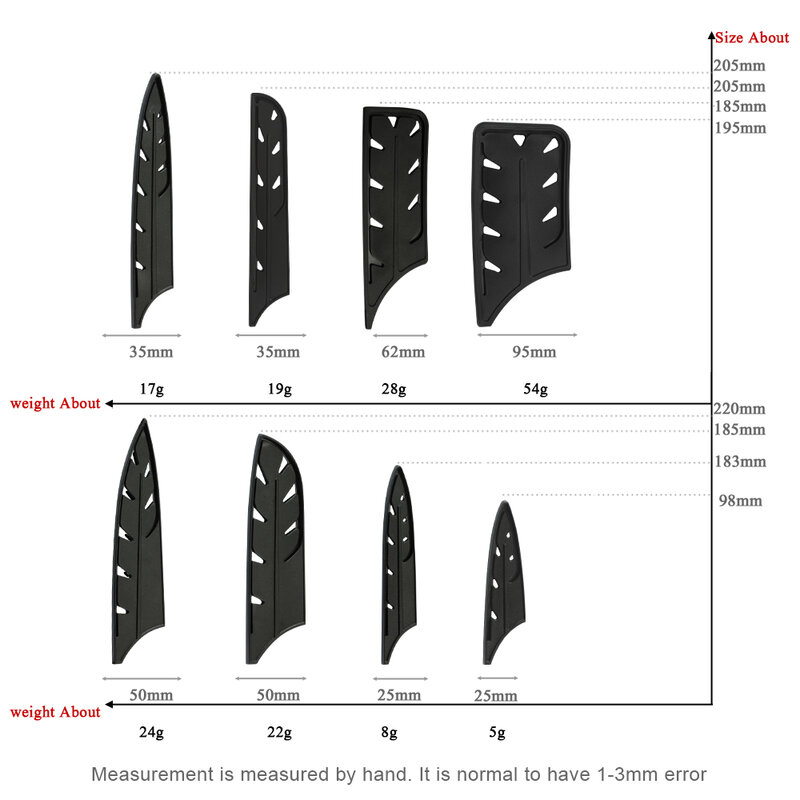 MYVI Knives Covers Kitchen Knife Sheath For 8'' Chef Slicing Bread 7'' Santoku Chopping Knives Black Plastic Knife Blade Guard