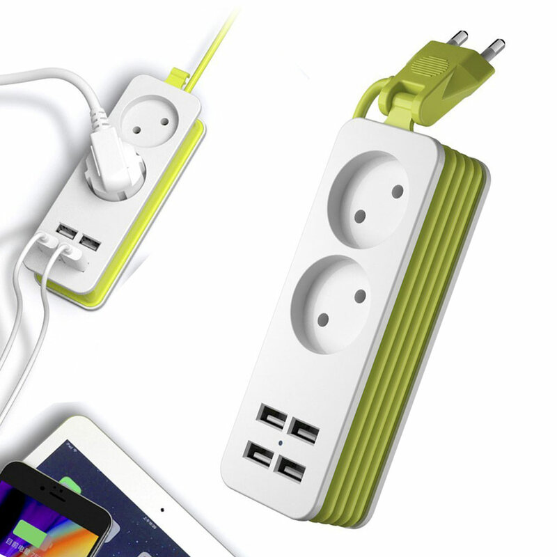 EU Plug Power Streifen Wand Mehrere Buchse Tragbare 4 Usb-anschluss für Handys 1200W 250 V, 1,5 m Kabel für Smartphones Tabletten