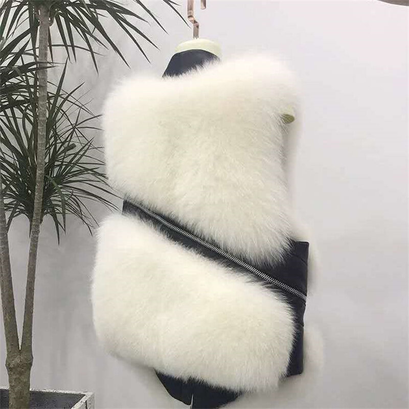 Chaleco de piel de zorro de imitación para mujer, Chaqueta corta sin mangas, estilo coreano, alta calidad, invierno, 2021