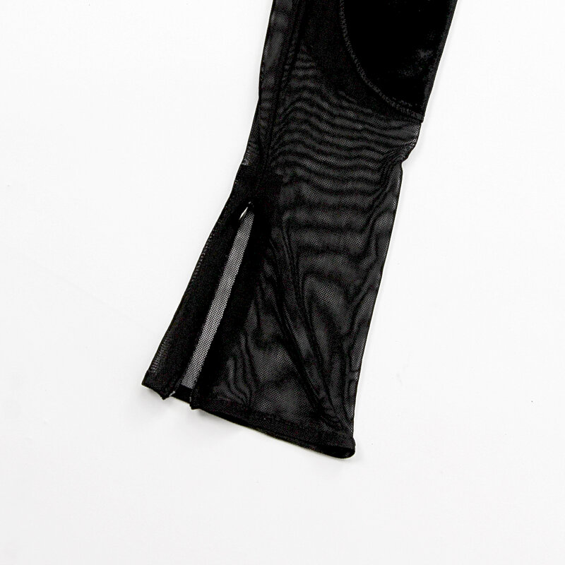 JillPeri czarna siatka welurowa Patchwork z długim rękawem przepuszczalne pajacyki seksowne stroje klubowe jesienne ubrania jednoczęściowy kombinezon damski
