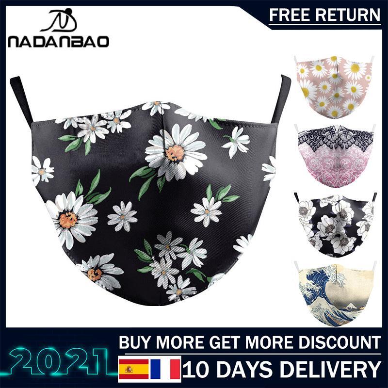 Nadanbao Bloemenprint Gezicht Dagelijkse Masker Voor Vrouwen Mond Masker Wasbare Herbruikbare Mond Cover Mode Stof Maskers
