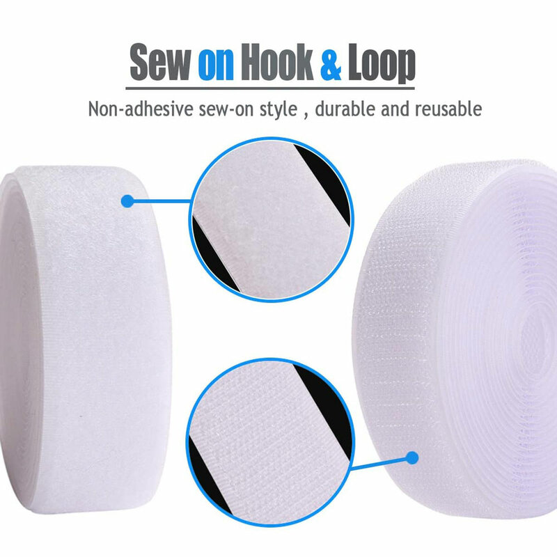 12Meter Sew on Hook and Loop Strips Fastening Nylon Fabric Tape Non-Adhesive Back Nylon Strips Fabric Fastener Interlocking Tape