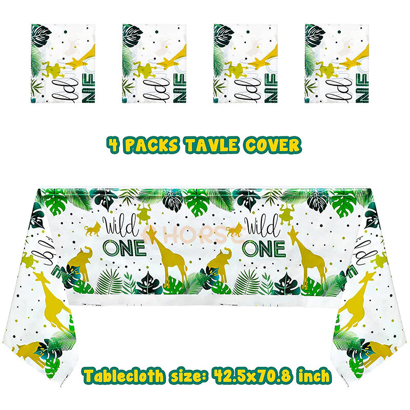 4 pezzi Wild One Year Old Birthday tovaglia Favor Party Decor impermeabile Tropical Theme Table Cover forniture da Picnic per bambini