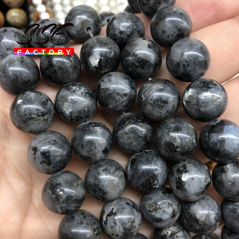 Natural Black Labradorite Stone Beads, Larvikite Beads para Fazer Jóias, Pulseira DIY, Atacado Strand, 4mm, 6mm, 8mm, 10mm, 12mm, 15 em