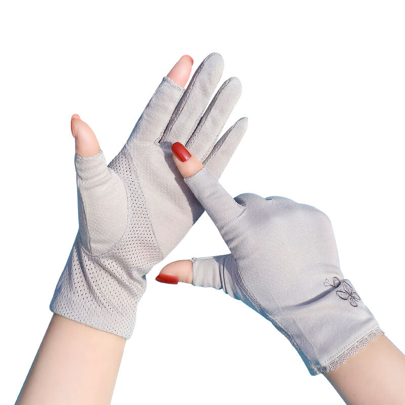 Zomer Handschoenen Vrouwen Met Zon Bescherming Dames Half Vinger Handschoen Puur Katoen Ademend Antislip Touch Screen Fietsen Mitten