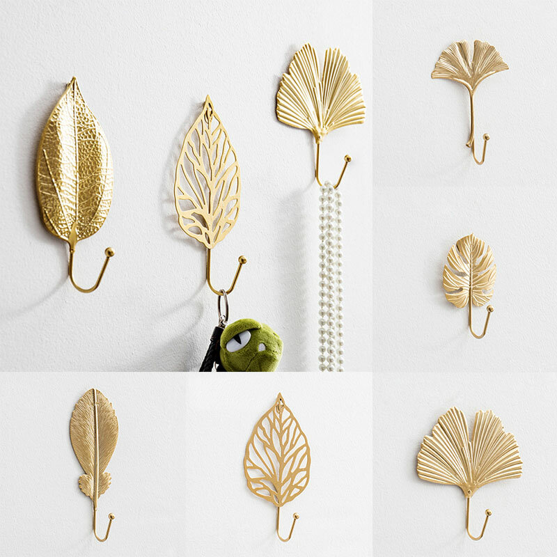 Luxury Golden Leaf Shaped Hook Purse Coat Rack Key Hanger Wall Hanging Decor