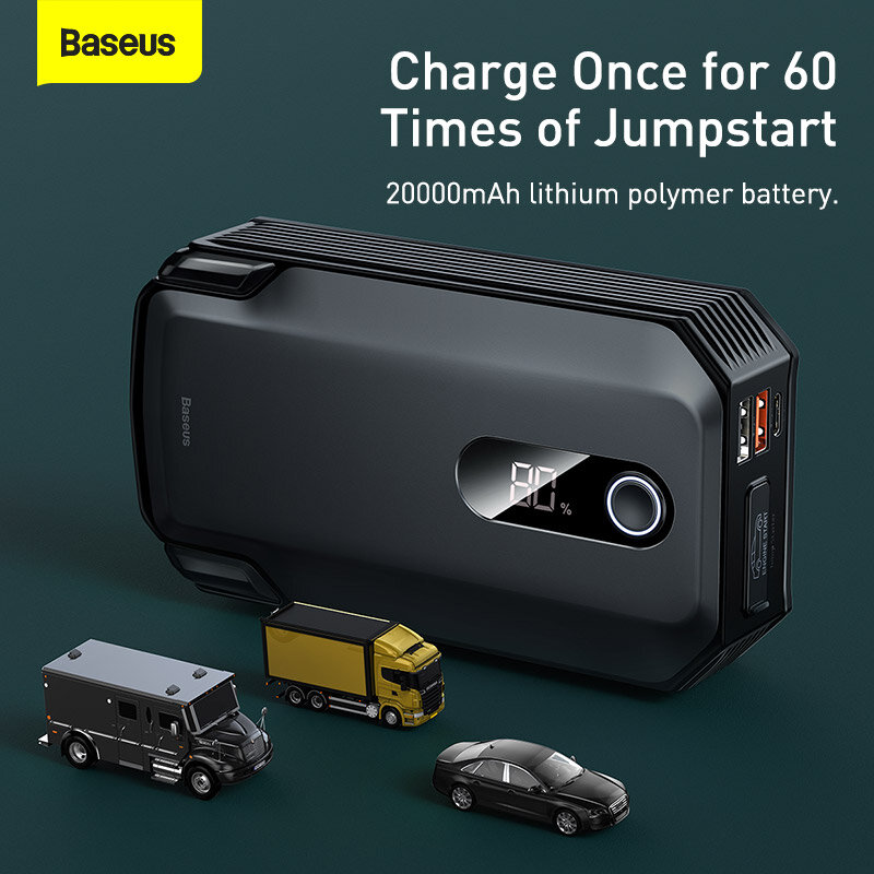 BASEUS – Démarreur de saut de voiture portable avec batterie de 20000 mAh, 2000 a, 12 V, dispositif de démarrage automatique d'urgence