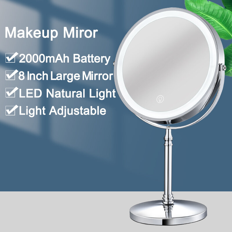 8นิ้วเครื่องสำอางทองคำกระจก USB ชาร์จ10X แว่นขยายกระจกเงาโต๊ะเครื่องแป้ง Backlit ปรับแสงยืนกระจกเครื่องสำอาง
