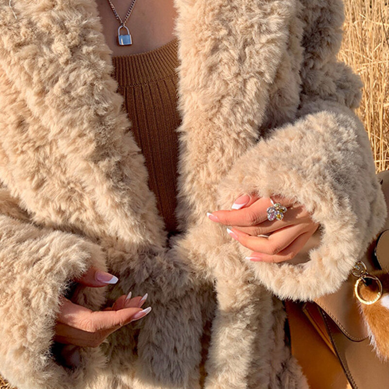 Xingaro inverno lungo oversize Shaggy Fuzzy caldo spesso soffice pelliccia sintetica cappotto donna fusciacche risvolto elegante moda coreana di lusso 2021