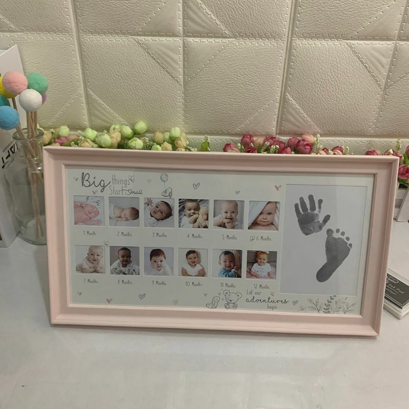 Moldura comemorativa infantil para recém-nascidos, 12 meses, impressão de mão e pé, porta-retrato criativo