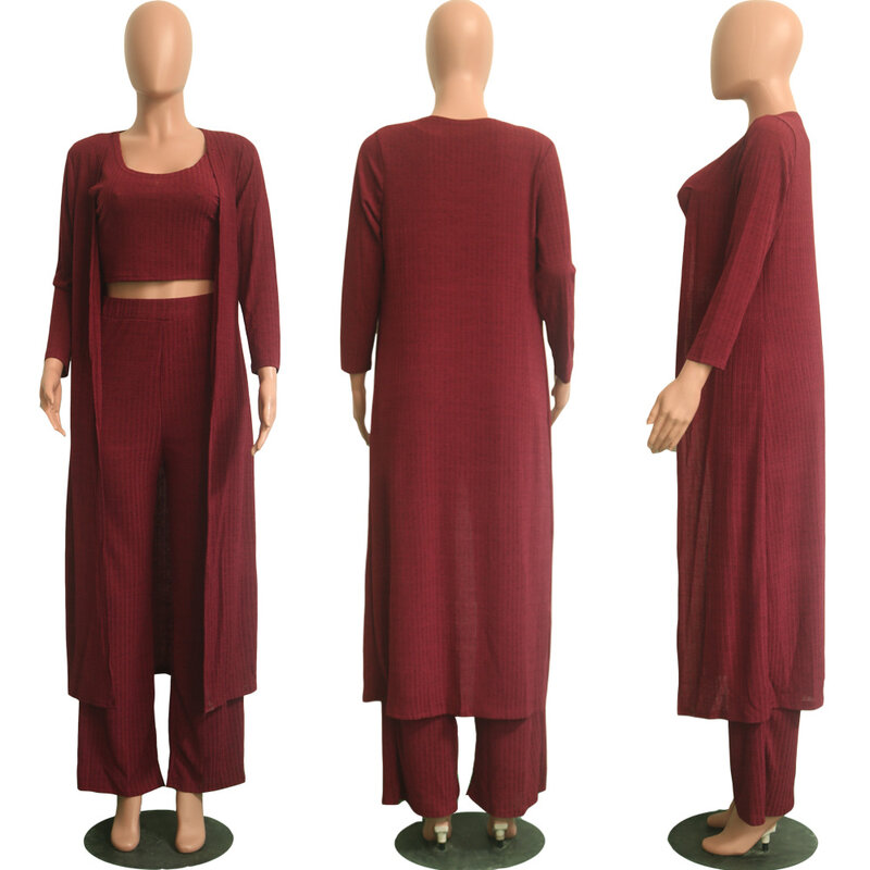 Conjunto de 3 piezas para mujer, cárdigan de manga larga, top corto, ropa de otoño, 2020