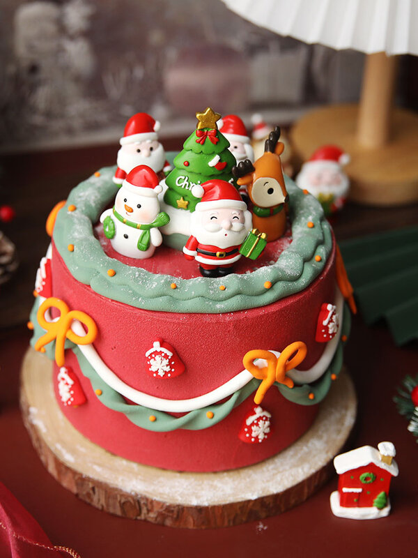 Adornos de resina para tartas de Navidad, adornos de dibujos animados de Navidad, Papá Noel, zorro, ciervo, árbol de Navidad, regalo para cupcakes, decoración de Feliz Navidad para el hogar 2021