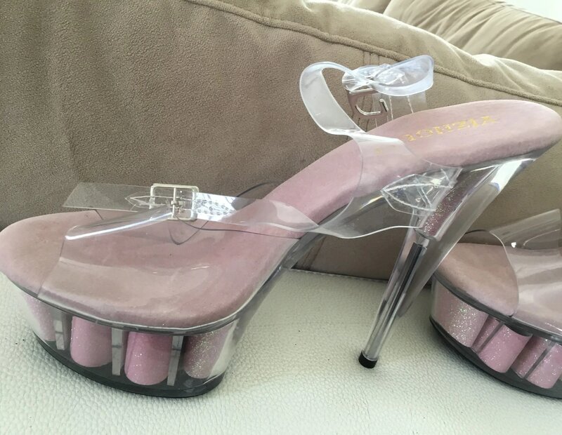 Panggung Kustom Baru, Tumit Vampir Transparan, Sepatu Menari Tiang Catwalk Model Seksi 15 Cm