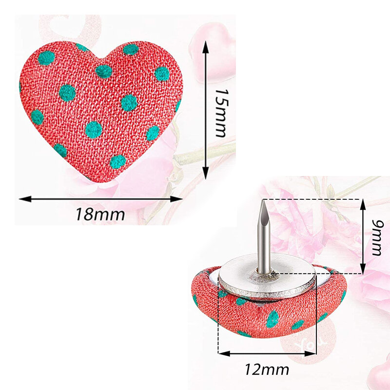 MOGII 30 sztuk śliczne Dot szpilki w kształcie serca w kształcie serca biurowe szpilki tkanina dekoracyjna pinezki do biuletynie tablica korkowa