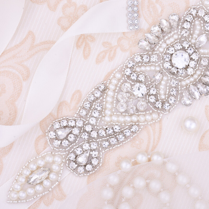 SESTHFAR  Rhinestone belt Hand Wedding Belts Crystal Pearl Bridal belt For Formal Evening Dress Wedding Sash