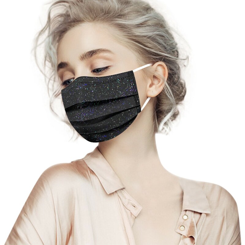 Masker sekali pakai wanita, 10pcs motif bunga 3 lapisan telinga Loop mulut masker pelindung wajah bernapas sekali pakai