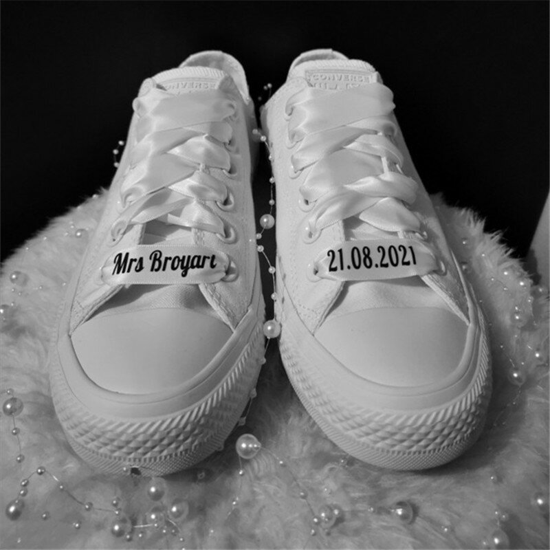 Cordones de lona con nombre personalizados, cordones de zapatos planos de 2CM de ancho, Multicolor, para boda y novia