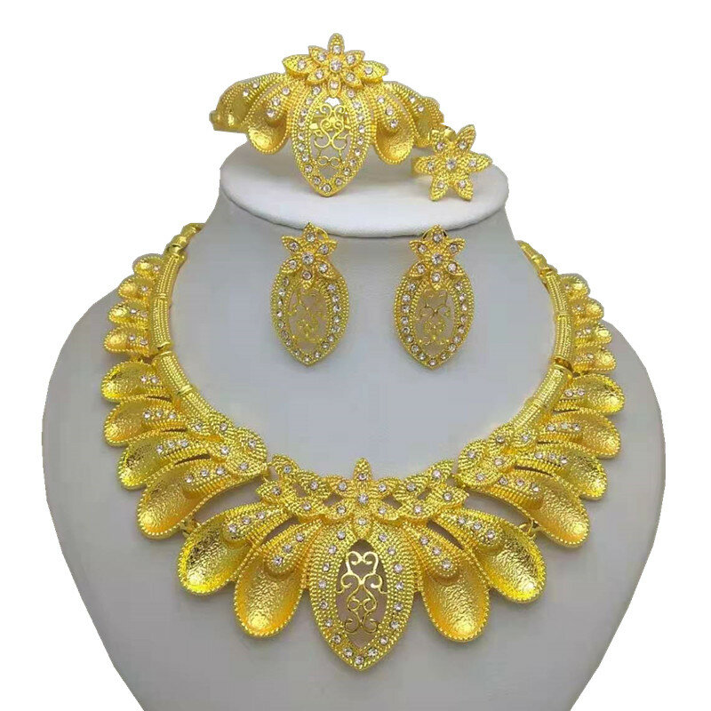 Königreich Ma Neue Gold Farbe Afrikanische Halskette Ohrringe Armband Ring Sets Dubai Schmuck-Sets für Frauen Party Zubehör