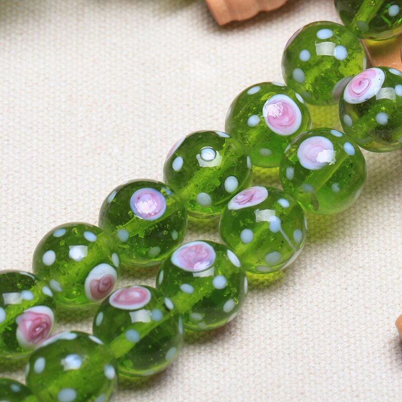 5pcs Round 14mm Spots Pattern Handmade Lampwork Glass Loose Beads For Jewelry Making DIY Crafts Findings