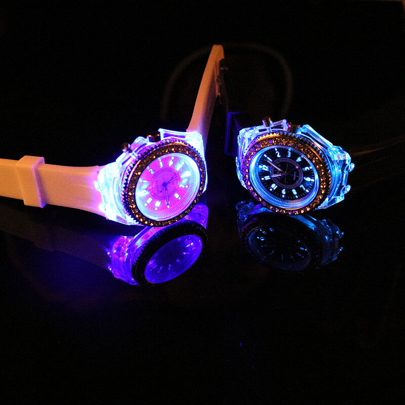 Lampa błyskowa led zegarki podświetlane trendy osobowości studenci miłośnicy galaretki kobieta zegarki męskie 7 kolor światła zegarek dla dzieci