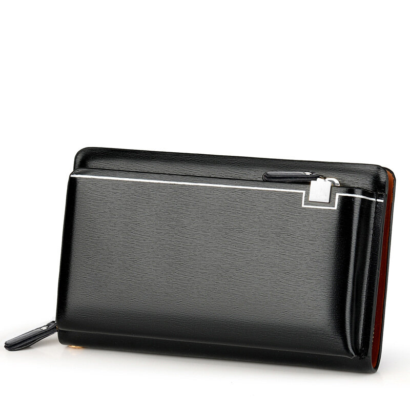Men's Day Clutch Double Zippers Long Wallet New Design Business Purse Male Big Capacity Handbag, Black & Brown