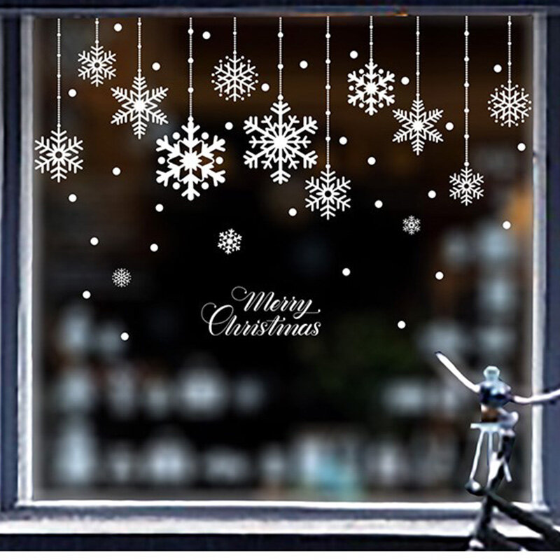 Merry Christmas Window Stickers DIY Reusable PVC Christmas Snowflakes Shops Window/Glass Door Decoration Decals
