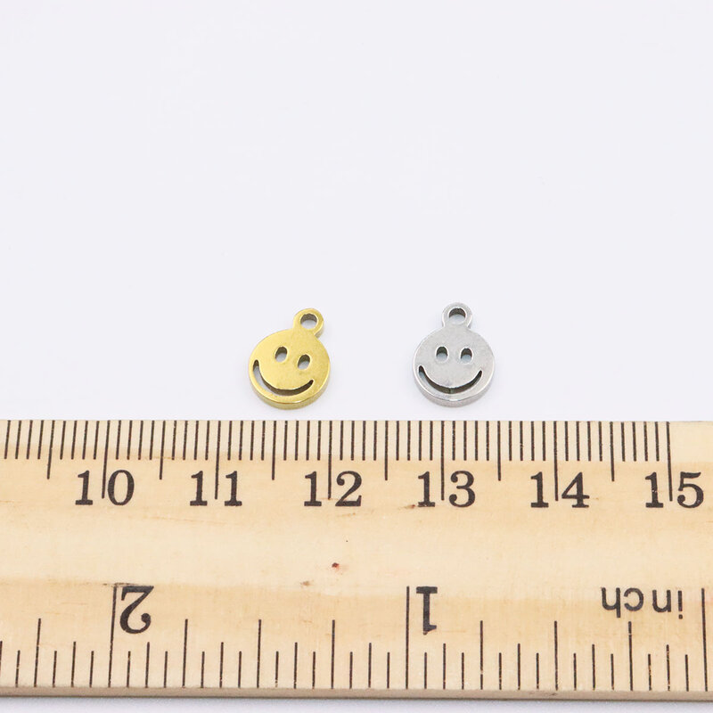 10 buah 8mm baja tahan karat kualitas tinggi liontin senyum DIY kalung anting gelang tidak pudar tidak berwarna 2 warna