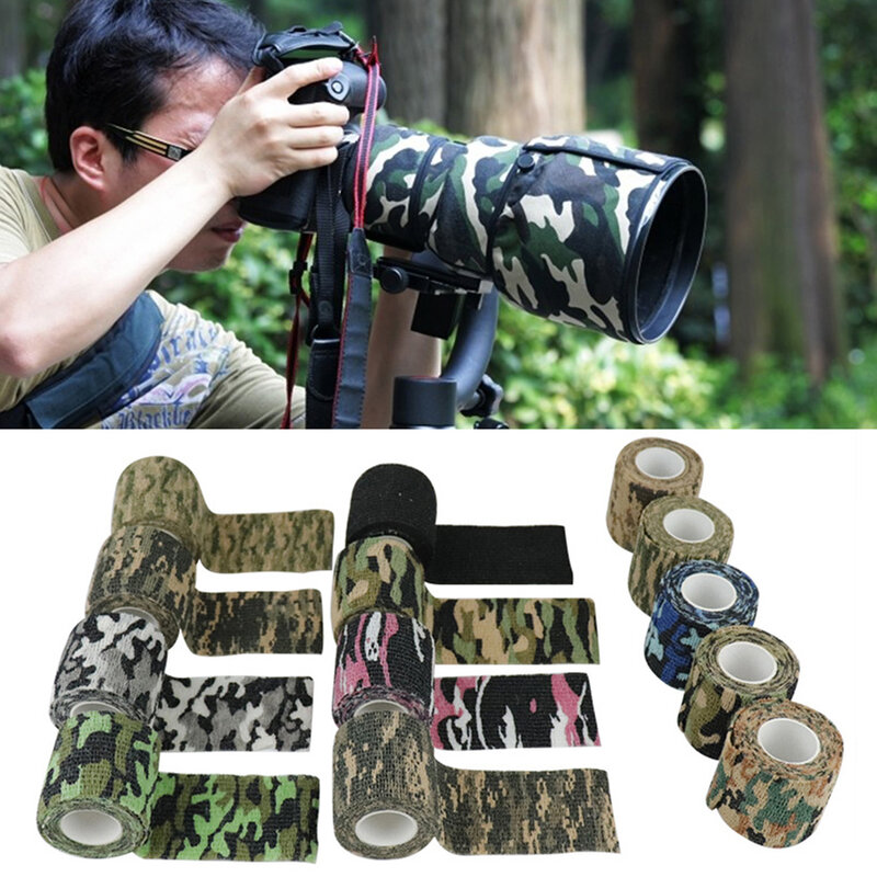 1 Roll Self-Adhesive Non-Woven Camouflage Hunting Stretch Camo Tape Bandages Outdoor Hiking Camping Military Props