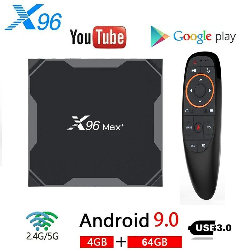 X96 MAX Plus Android 9,0 TV BOX 4GB 64GB Amlogice S905X3 8K reproductor de vídeo de 2,4G y 5G Dual Wifi Youtube, Netflix HD1000M inteligente X96.