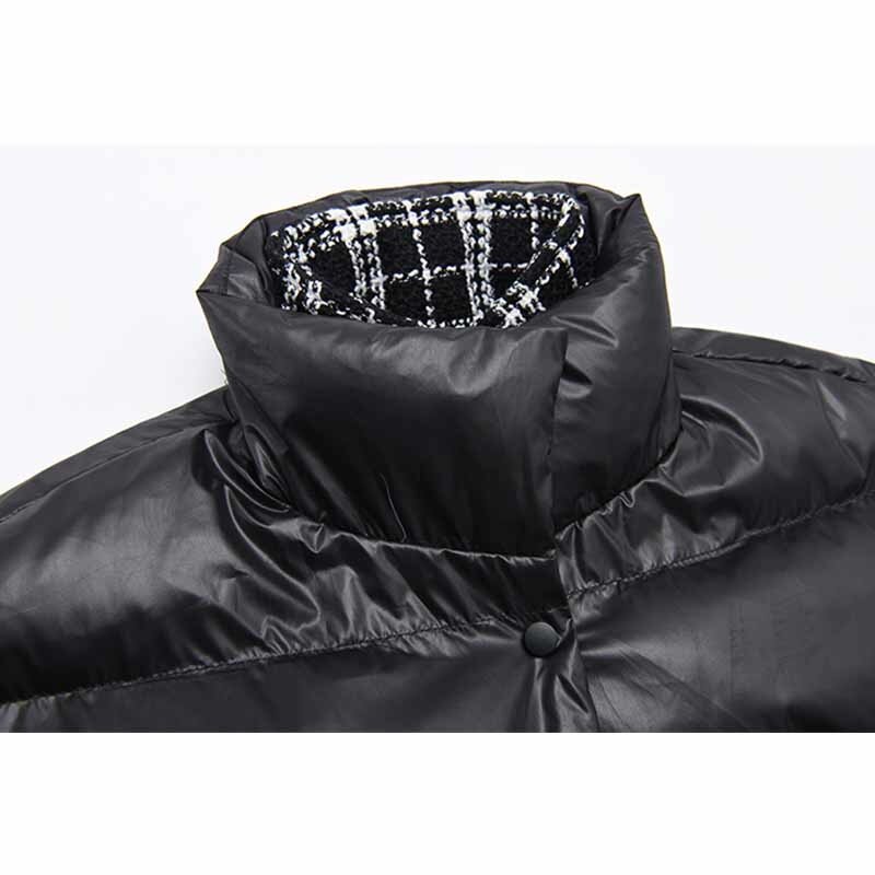 Abrigo acolchado de algodón con costuras a cuadros de Tweed para mujer, Parka gruesa y cálida, ropa de calle, chaqueta holgada de gran tamaño, invierno, 2022