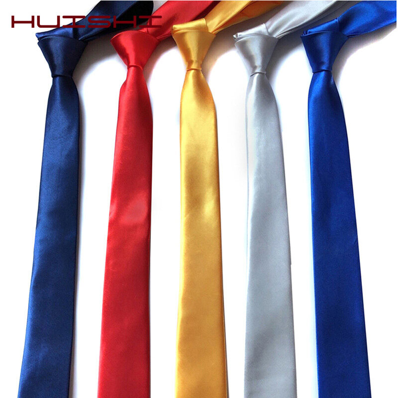 HUISHI Slim krawat na imprezę dla mężczyzn Solid color krawaty męskie wąskie krawat 5cm szerokość 38 kolorów Royal Blue żółte złoto na imprezę