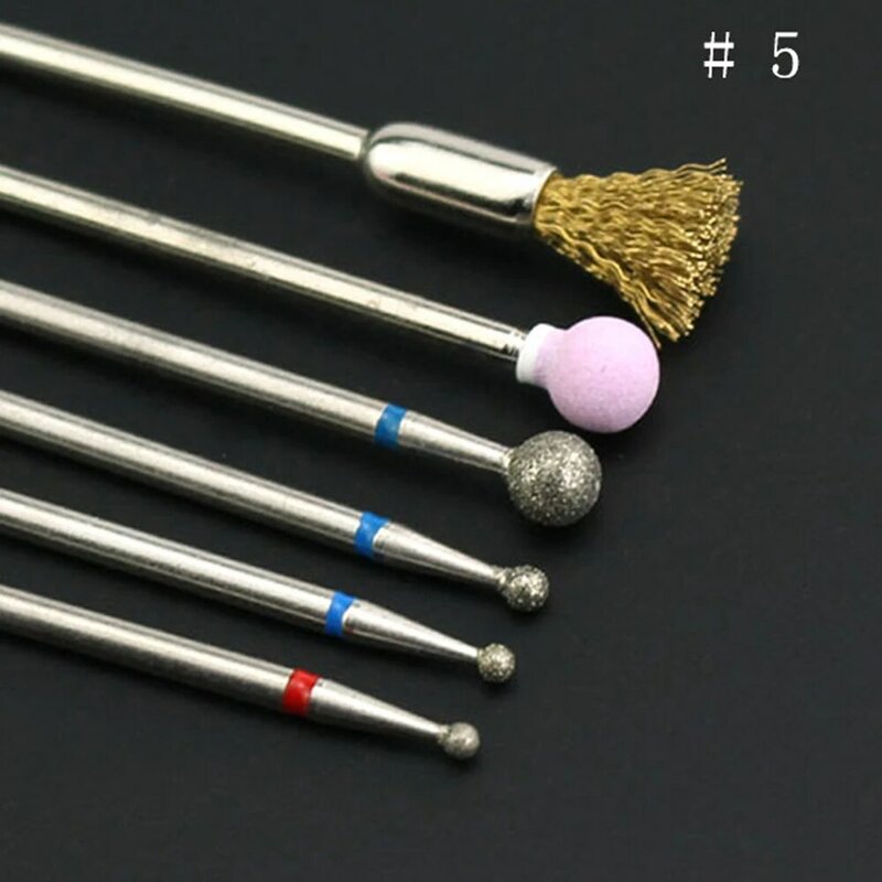6pcs Ball Nail Drills Bit Stone Ceramic Milling Corundum Cutters Metal Brush Electric Machine Rotary Burr Polish Manicure Tools
