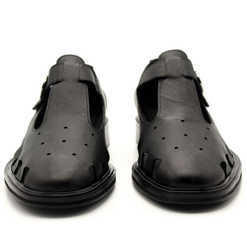 T 2021 retro novo estilo dos homens fivela sandálias de verão qualidade superior couro genuíno pista bloco saltos oco para fora vestido sapatos