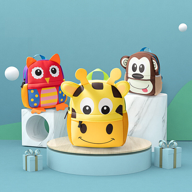 Детские рюкзаки из неопрена с мультипликационными животными и 3D совой для мальчиков и девочек, школьные ранцы, ранцы для детей дошкольного возраста