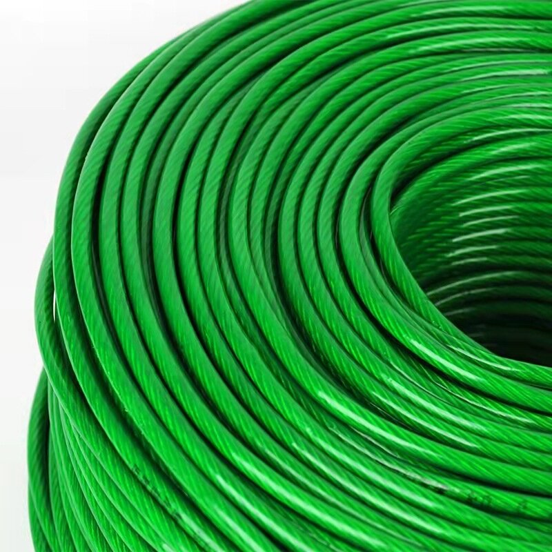 100 Meters Vinyl Coated Steel Wire Rope Cable and 2pcs Clamp Rustproof for String Light Hanging Clothesline Grape Rack Shed