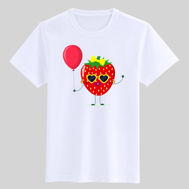 T-shirt pour enfants, vêtement pour garçons, mignon, dessin animé à la fraise, hauts pour filles