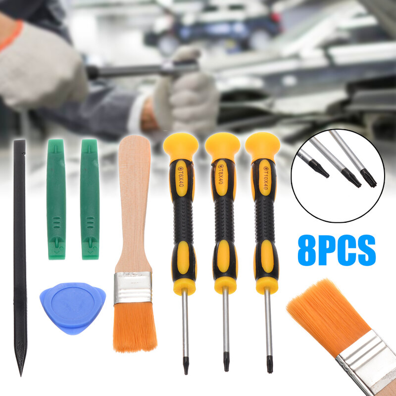 8pcs 3 Types Prying Tool Kit with T8 T10 Screwdriver and Cleaning Brush Set For Xbox One 360 PS3 PS4