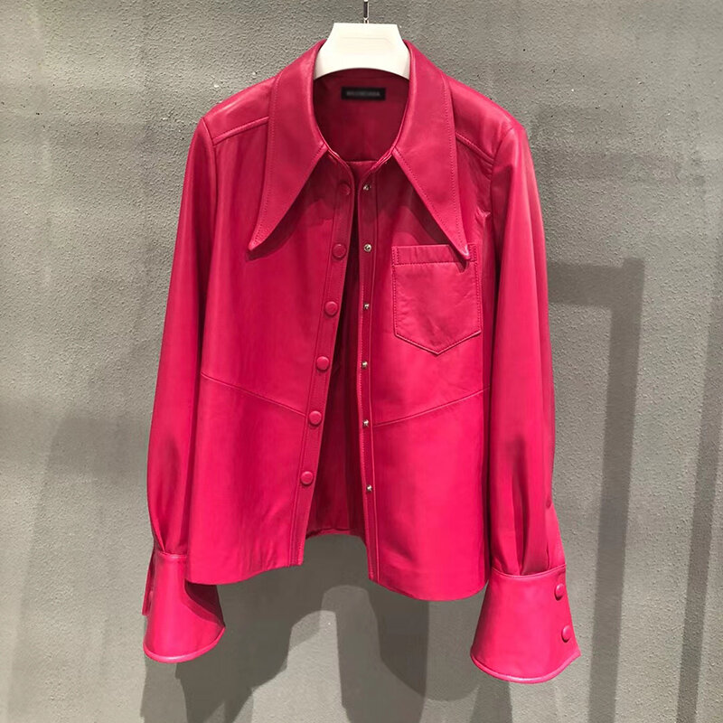 Koszule z prawdziwej skóry kurtki damskie luźny płaszcz 2020 jesień prawdziwa kurtka z wełny ze strzyży płaszcze biurowa, damska odzież wierzchnia WY20019