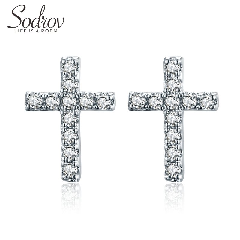 Sodrov Classic Small Cross Stud Earrings Jewelry 925 Sterling Silver Geometric For Women Fine Party Accessories silver earrings