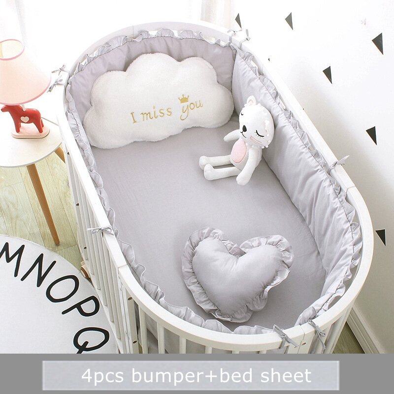 楕円形の赤ちゃんのバンパー,5ピースのセット,面面,フリル付きのスコットのバンパー,新生児,赤ちゃんの部屋の装飾