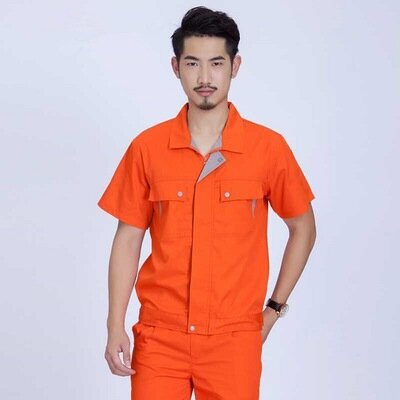 Short sleeve workshop ChangFu mechanics labor insurance clothing navy grey orange lettering