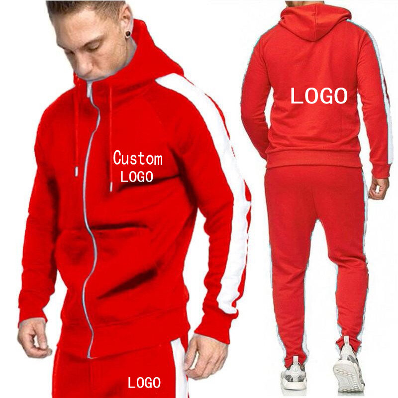 Custom Logo Männer Zip Hoodies + Jogger Hosen 2 Stück Trainingsanzug Set Laufen Jogging Sport Tragen Mit Kapuze SweatSuit Winter Outfits