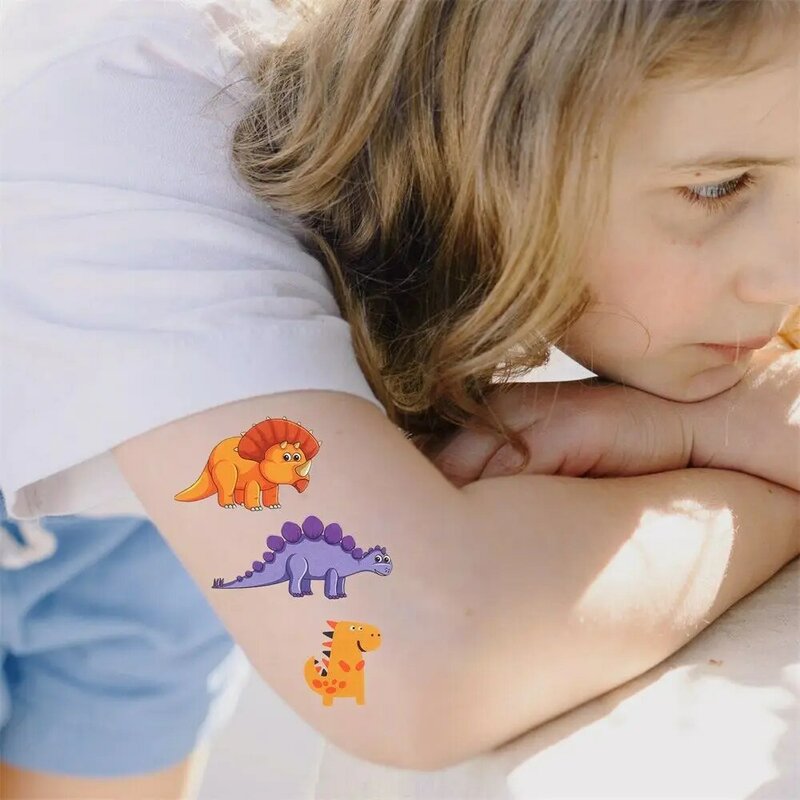 Autocollants de motif mignon de dinosaure pour enfants, tatouages temporaires imperméables, faux tatouage pour enfants, garçons, filles, tout-petit, adolescents