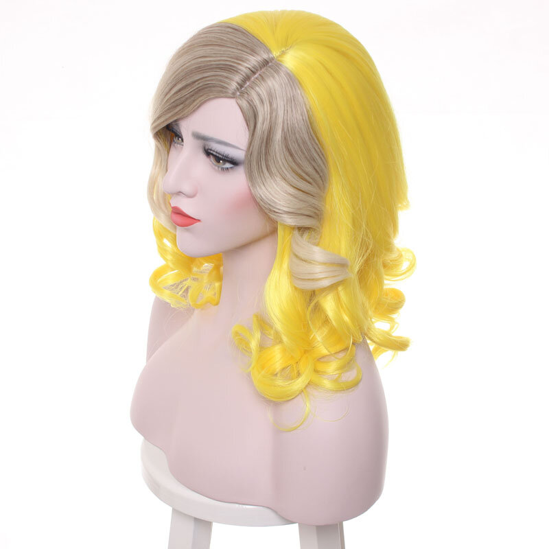 Parrucca Lady Gaga parrucca Cosplay per capelli sintetici misti biondi gialli parrucche per costumi da festa di Halloween + cappellino per parrucca